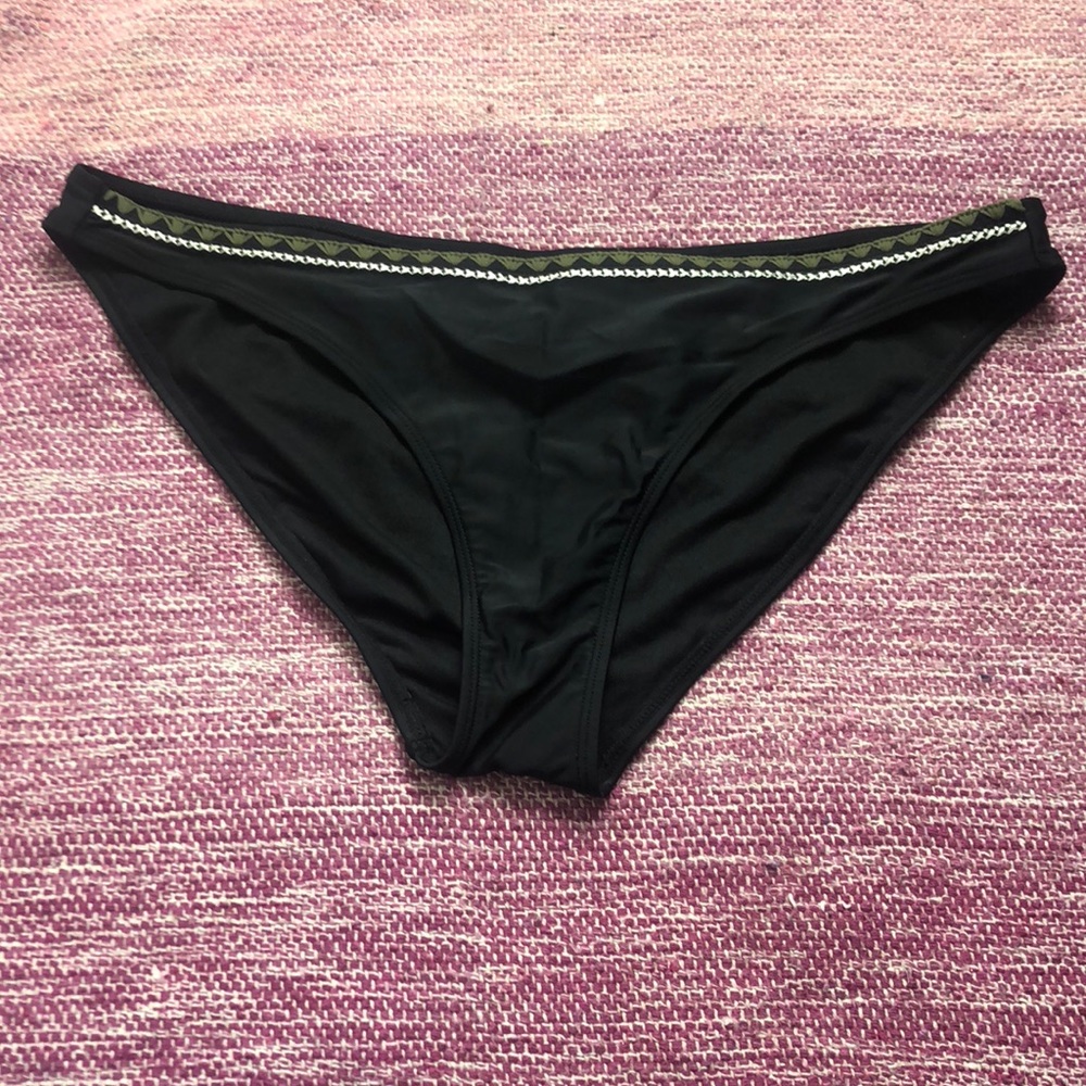 NWOT Black swim bottoms with olive green detail